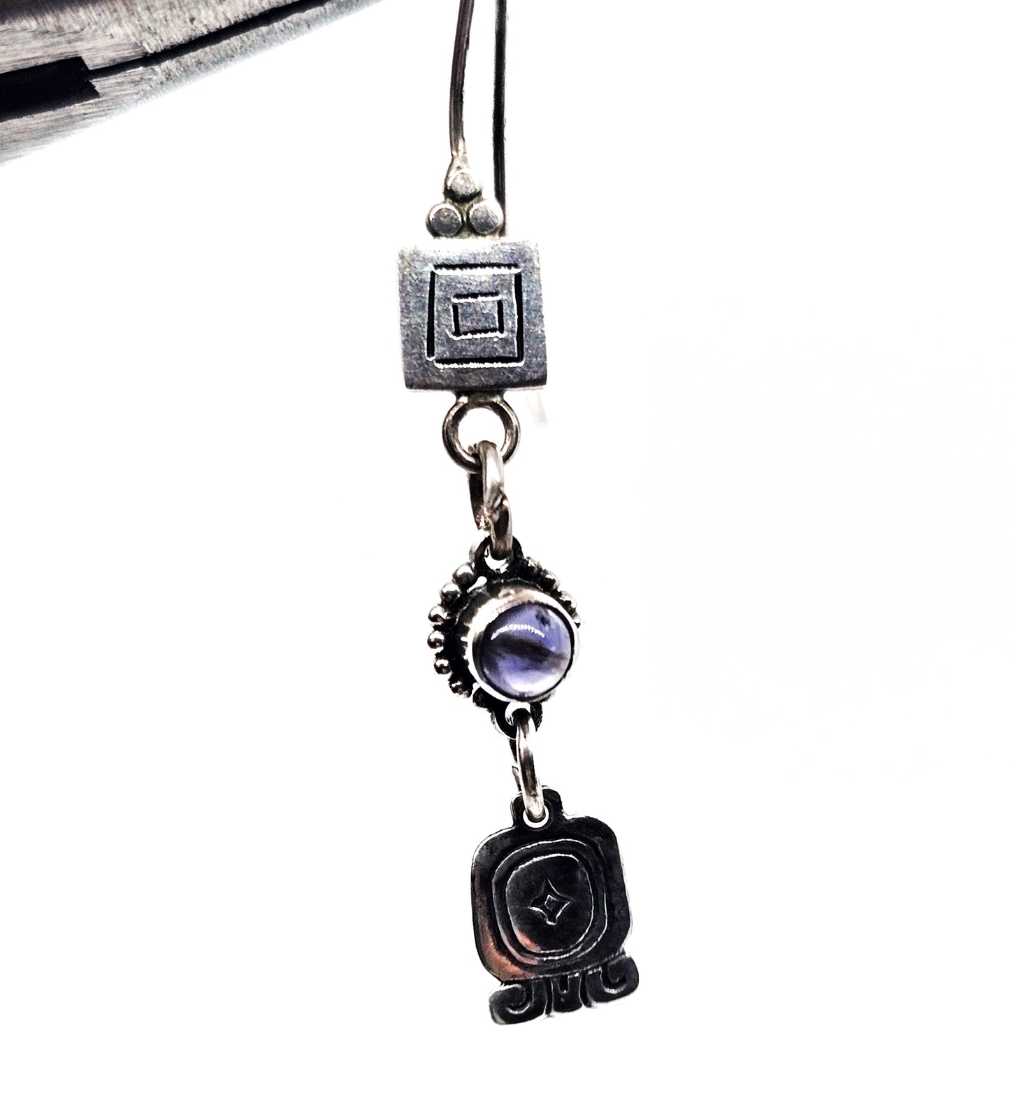 WG Southwestern Amethyst gemstone drop sterling silver stamped vintage earrings