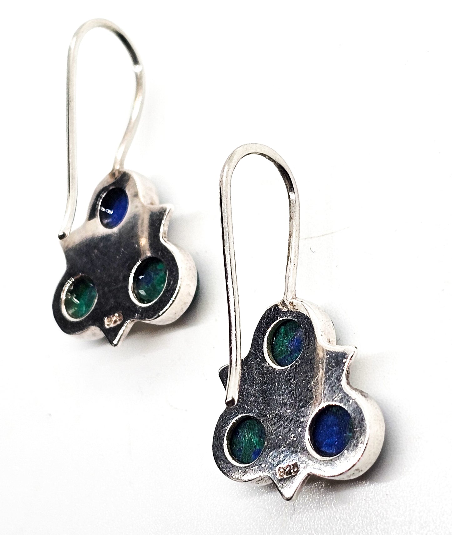 Chrysocolla Malachite Azurite Artisan abstract vintage sterling silver earrings