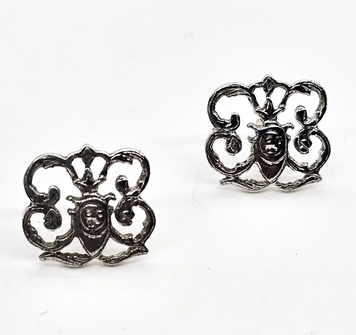 Art Nouveau open work filigree vintage sterling silver stud earrings