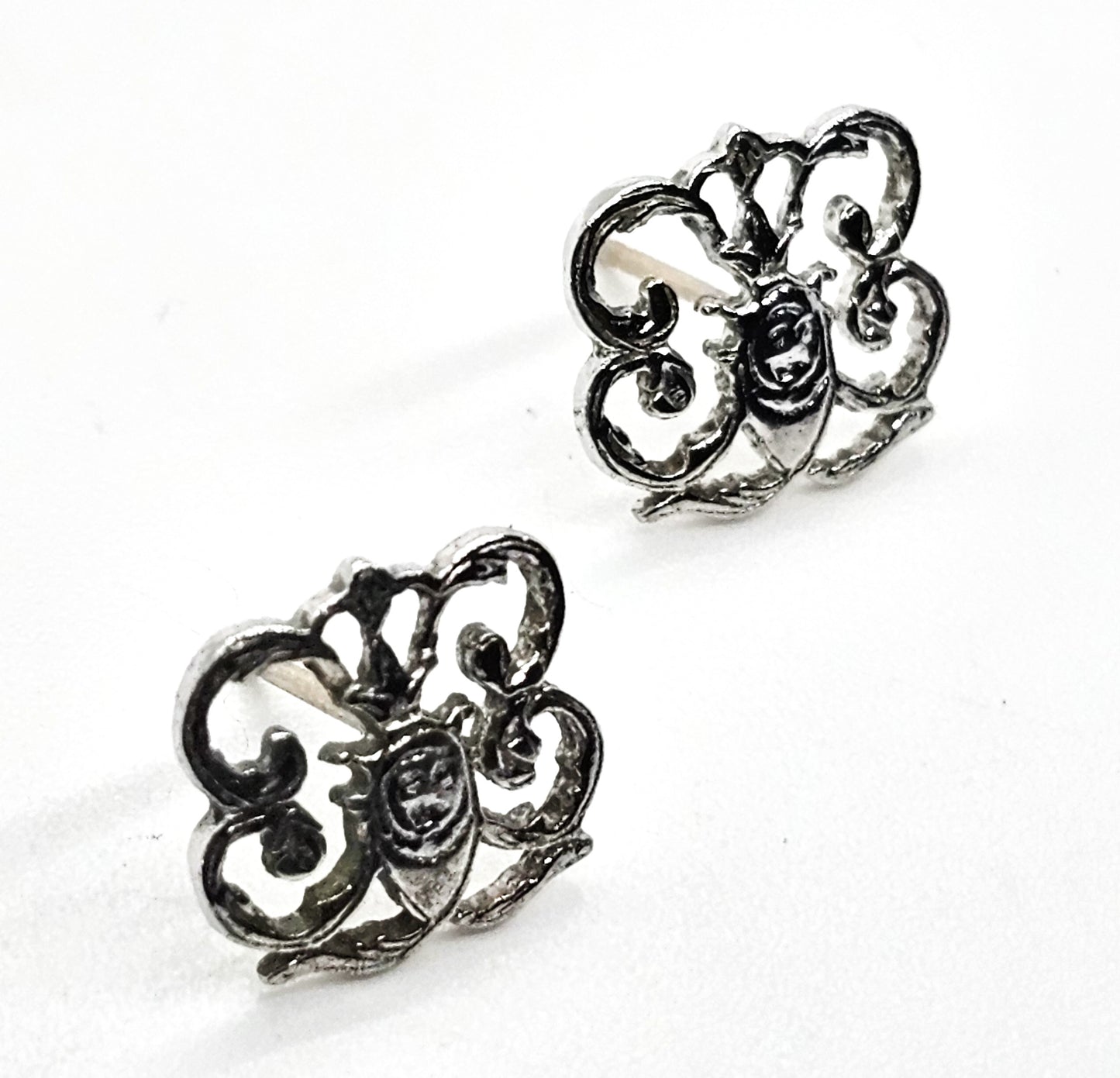 Art Nouveau open work filigree vintage sterling silver stud earrings