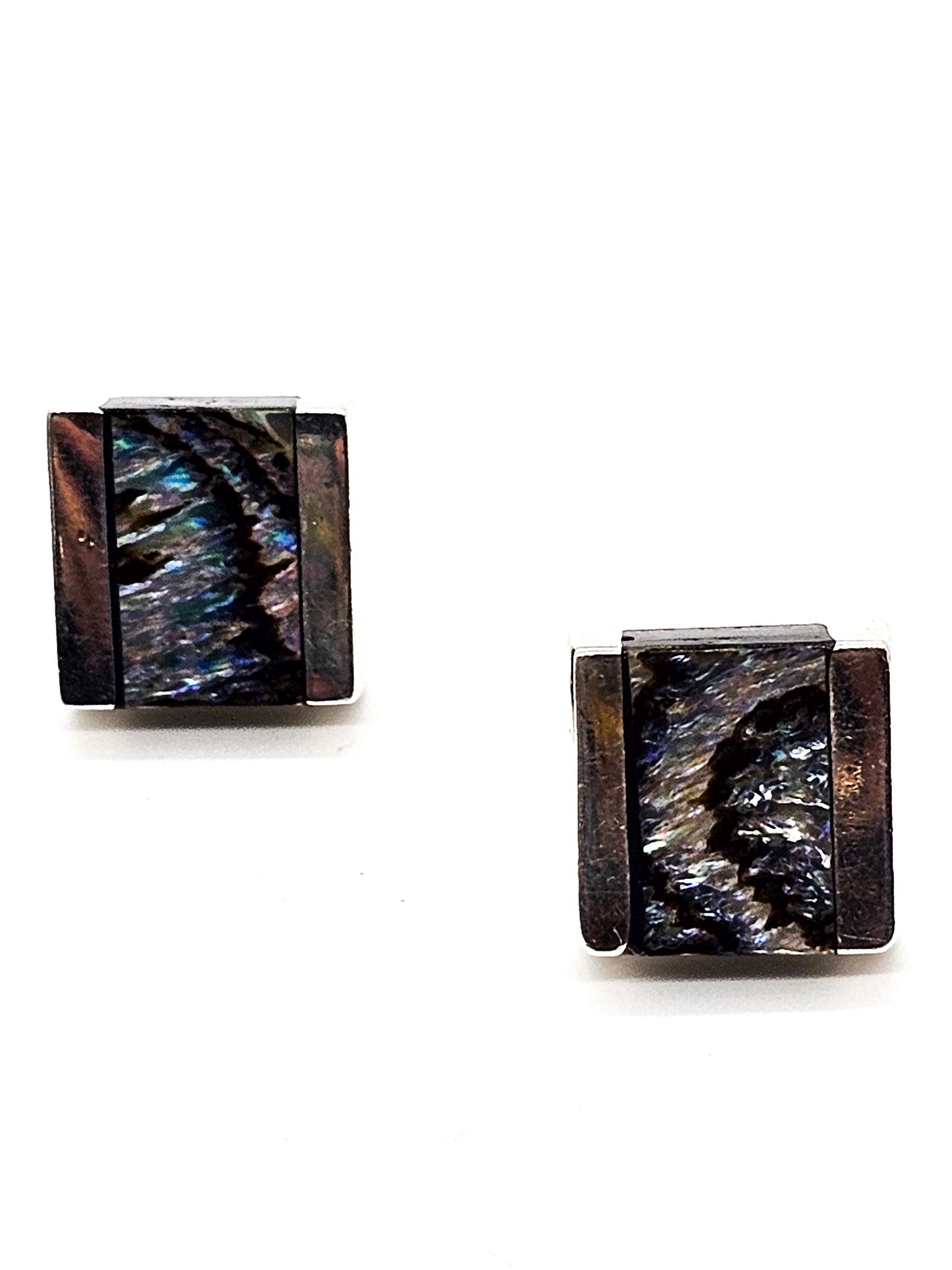 Abalone Paua thick solid sterling silver cube stud earrings