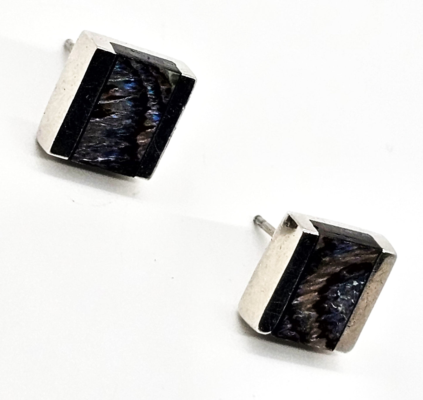 Abalone Paua thick solid sterling silver cube stud earrings