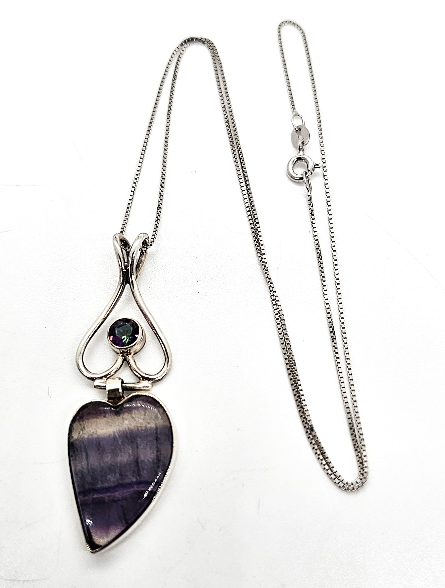 Mystic Topaz banded fluorite open work gemstone sterling silver pendant necklace