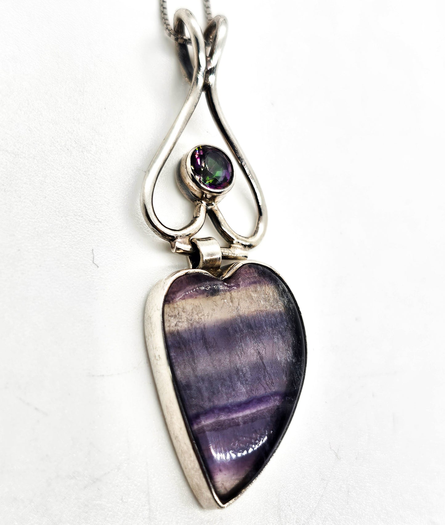 Mystic Topaz banded fluorite open work gemstone sterling silver pendant necklace