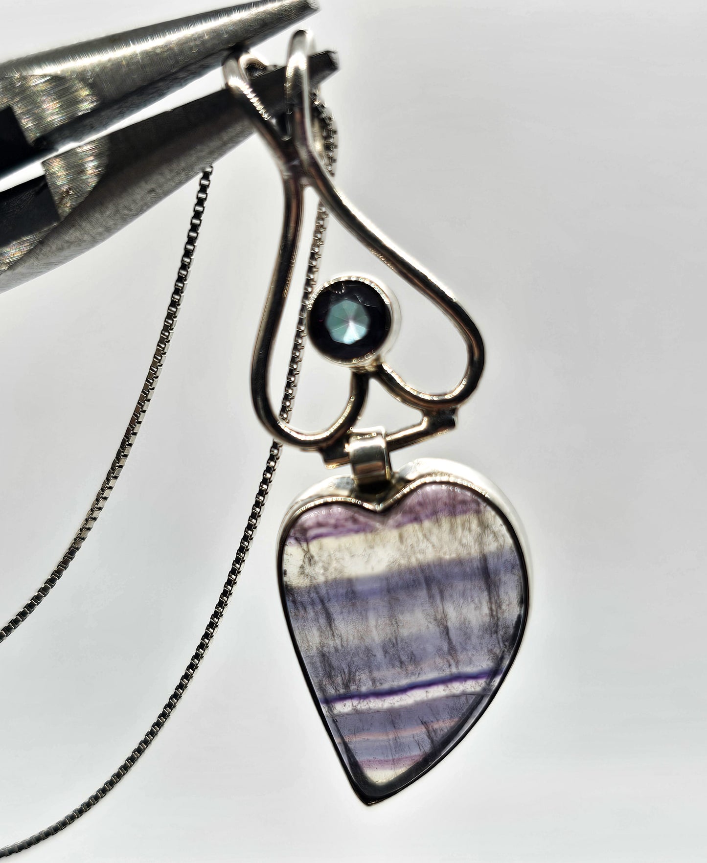 Mystic Topaz banded fluorite open work gemstone sterling silver pendant necklace