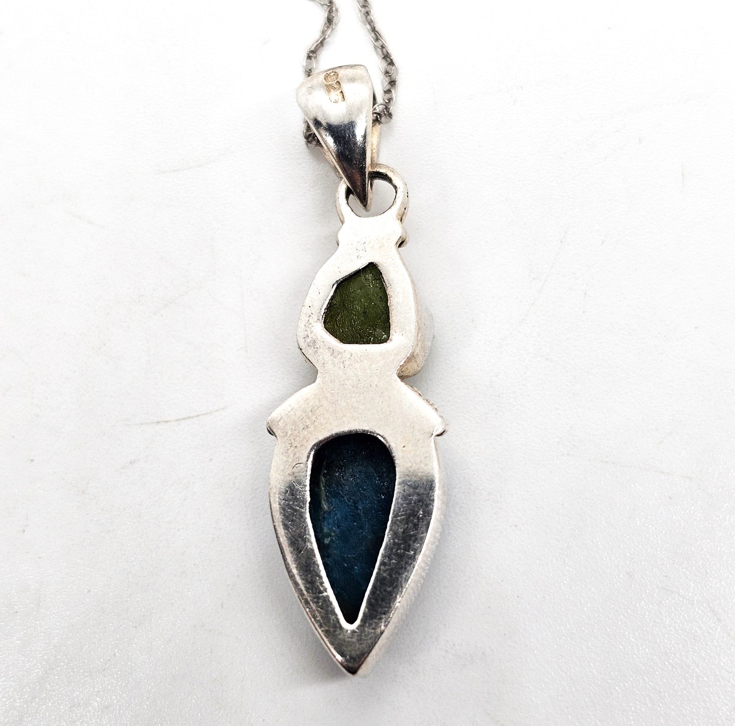 Raw Peridot and Apatite blue and green gemstone sterling silver pendant necklace