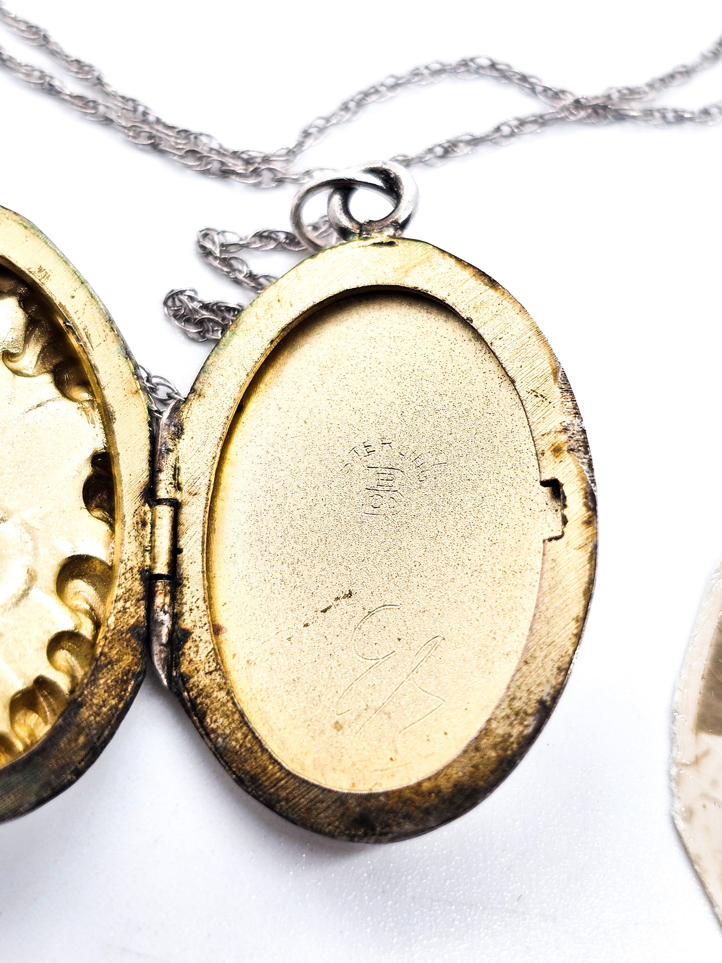 Bliss Brothers Co blooming flower gold over sterling silver antique locket necklace w/photos