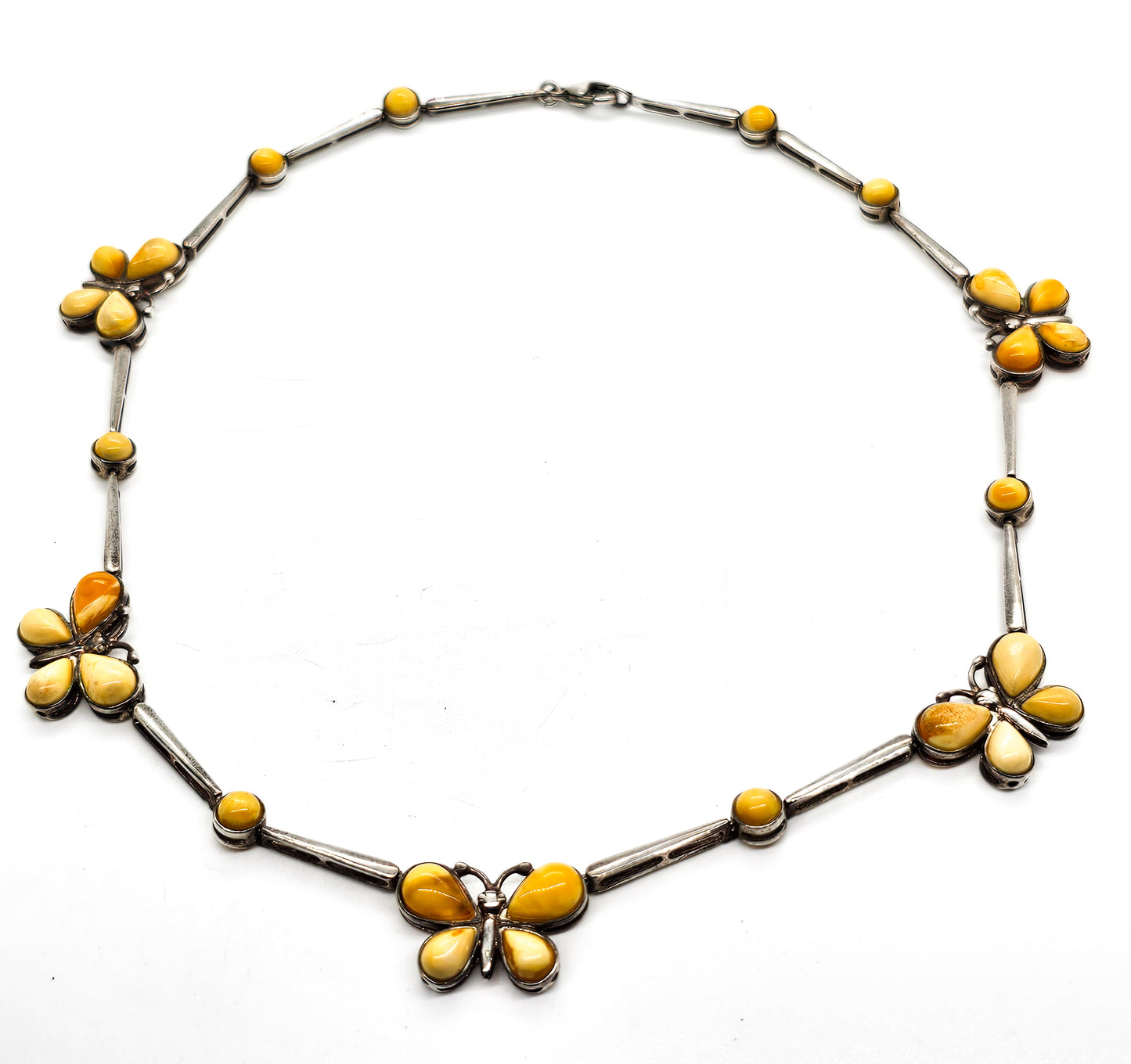 Butterscotch Amber Butterfly gemstone sterling silver vintage necklace