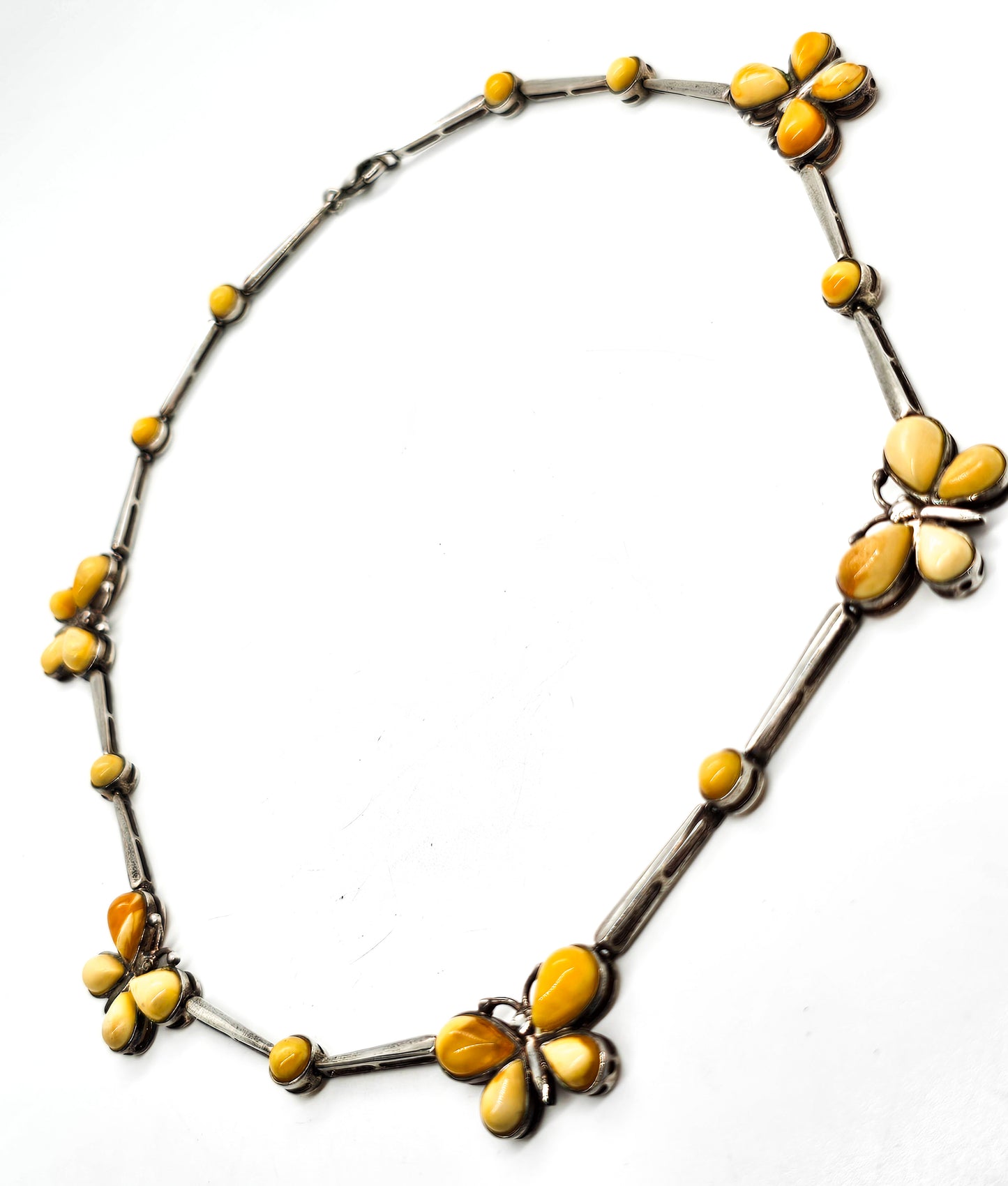 Butterscotch Amber Butterfly gemstone sterling silver vintage necklace