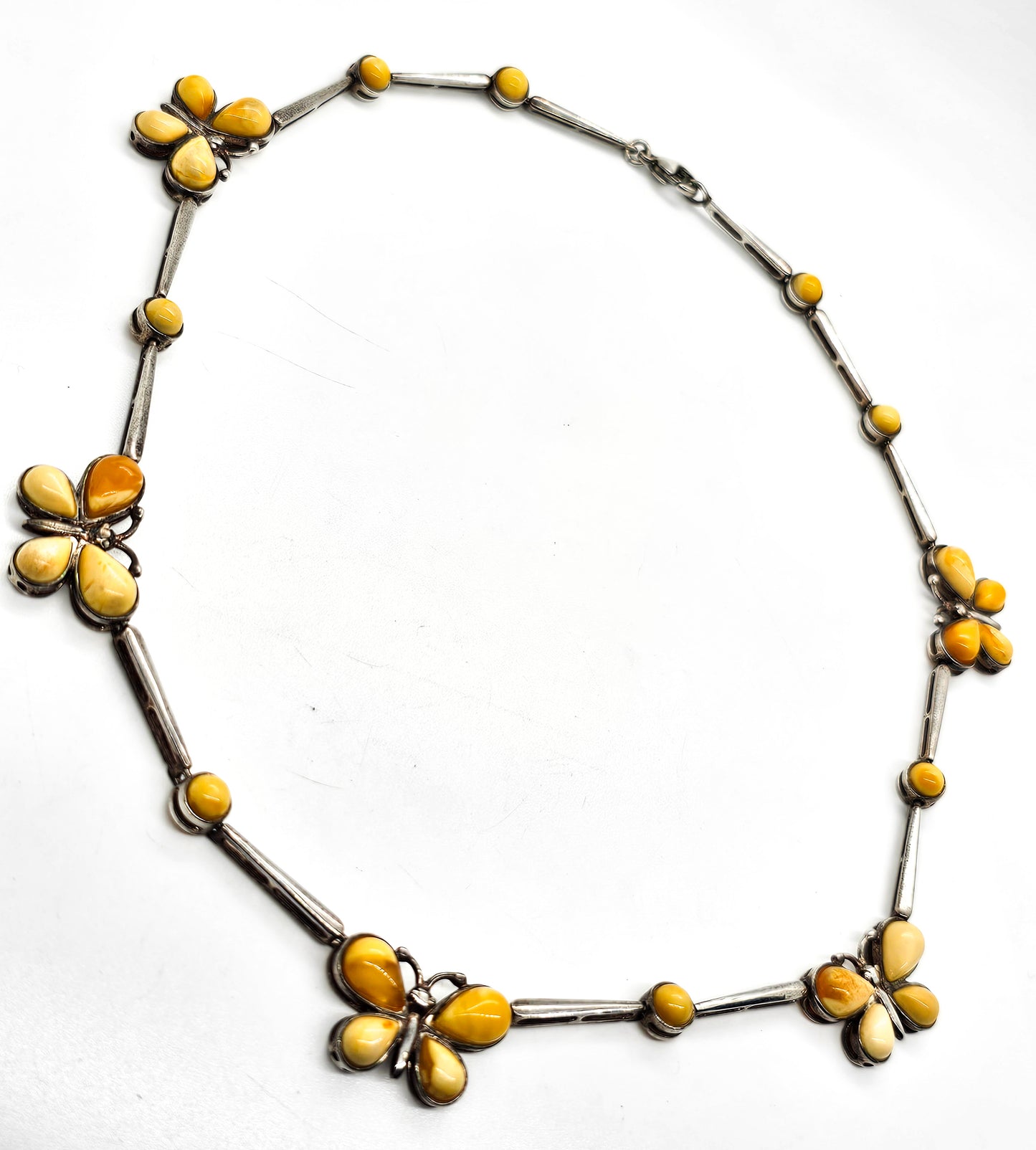 Butterscotch Amber Butterfly gemstone sterling silver vintage necklace