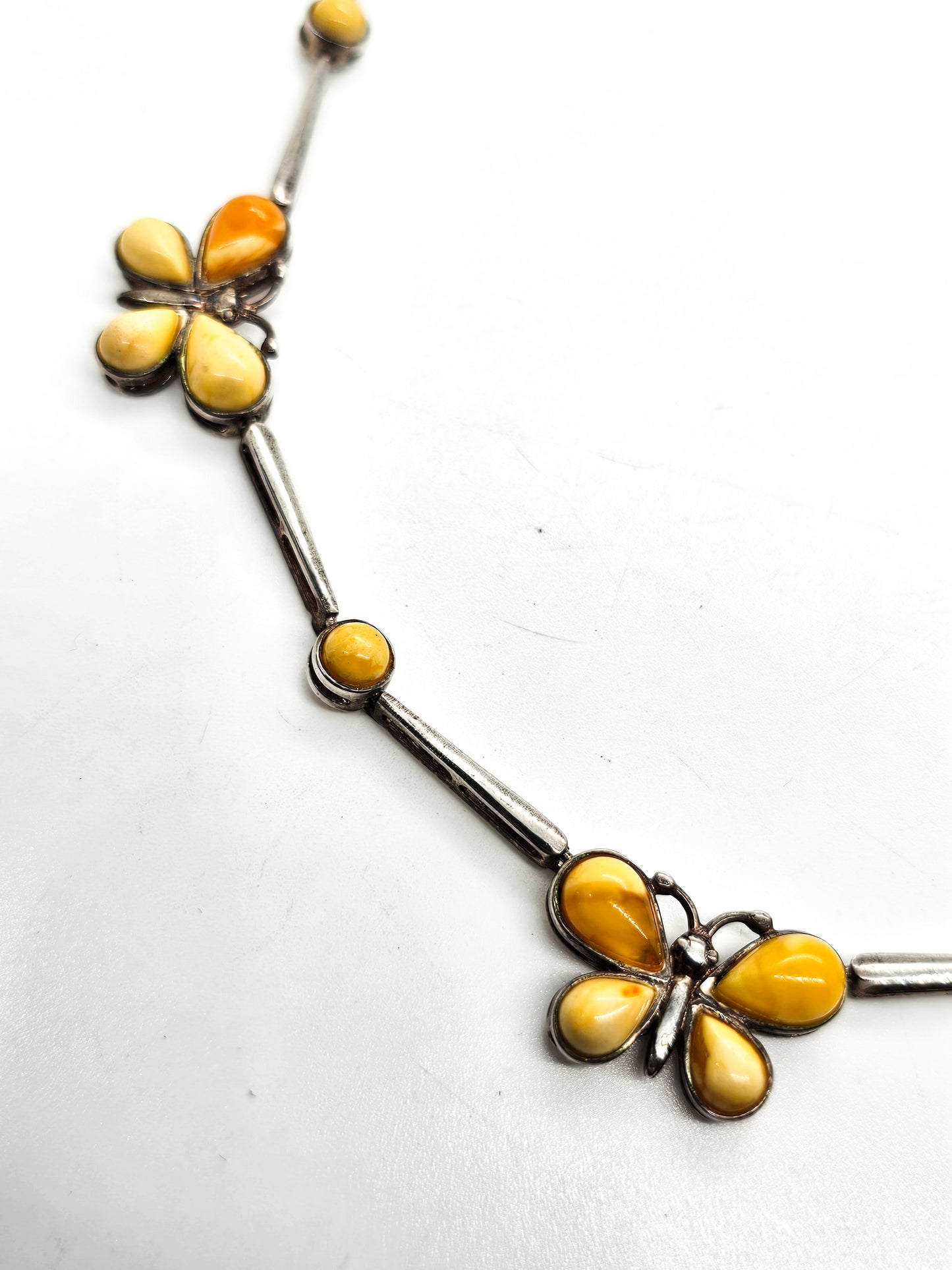 Butterscotch Amber Butterfly gemstone sterling silver vintage necklace