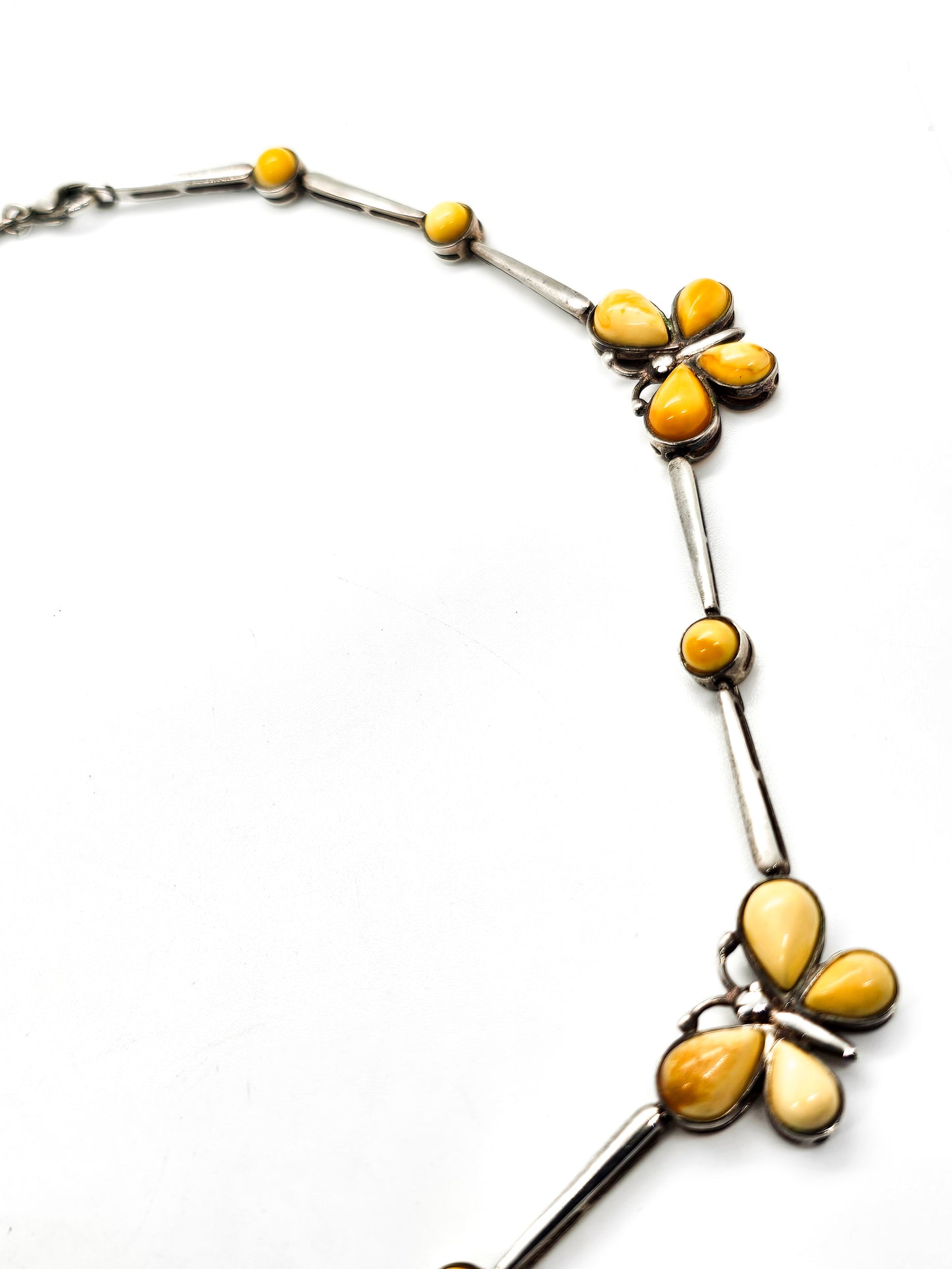 Butterscotch Amber Butterfly gemstone sterling silver vintage necklace