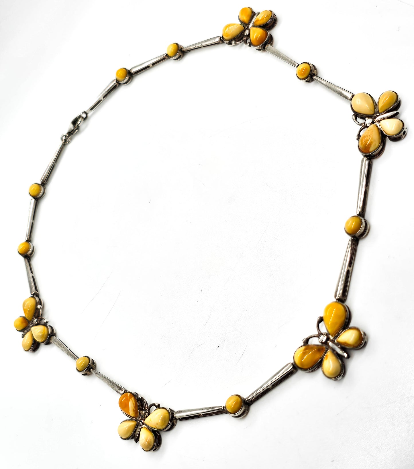 Butterscotch Amber Butterfly gemstone sterling silver vintage necklace