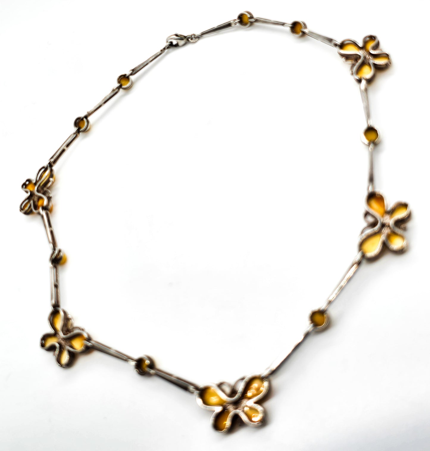 Butterscotch Amber Butterfly gemstone sterling silver vintage necklace
