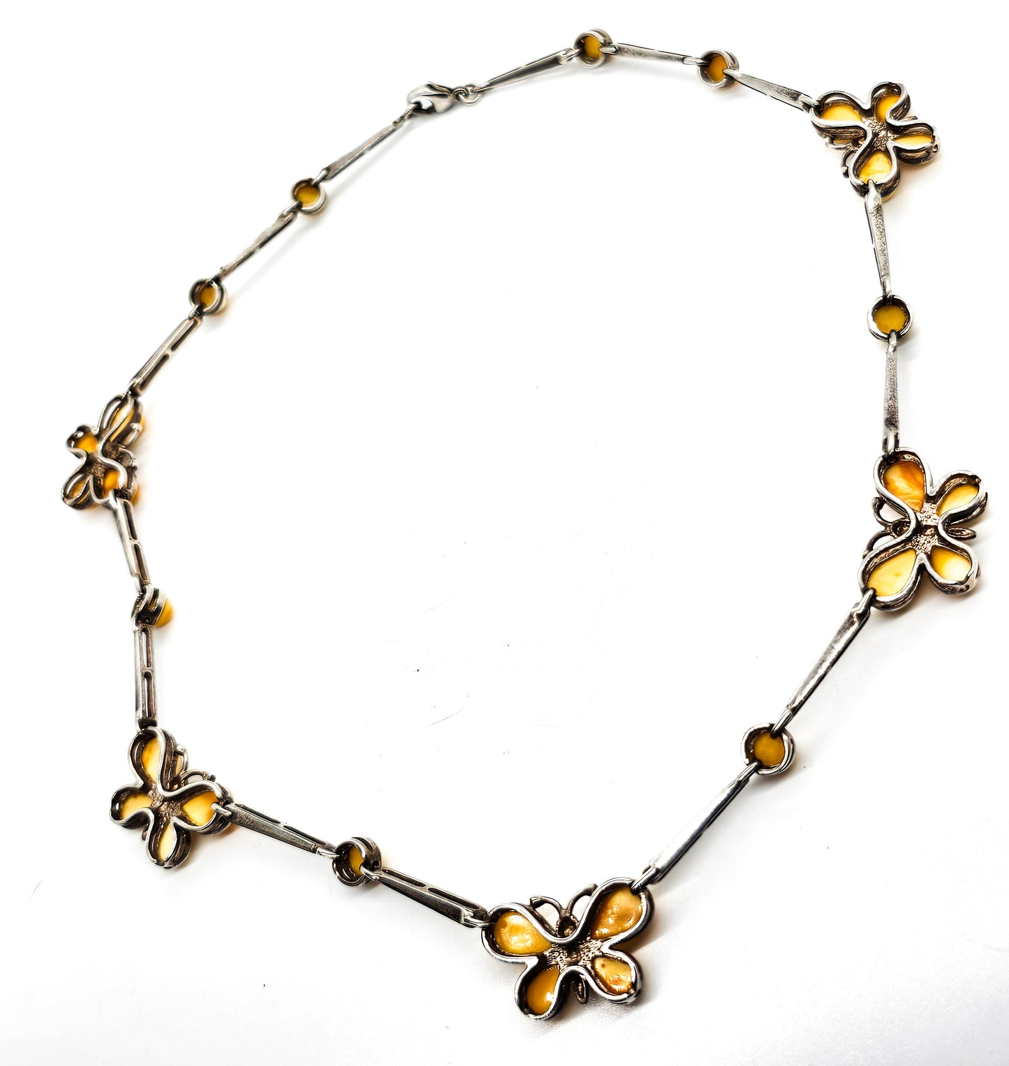 Butterscotch Amber Butterfly gemstone sterling silver vintage necklace