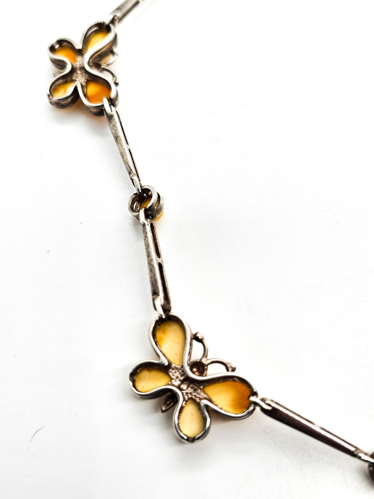 Butterscotch Amber Butterfly gemstone sterling silver vintage necklace