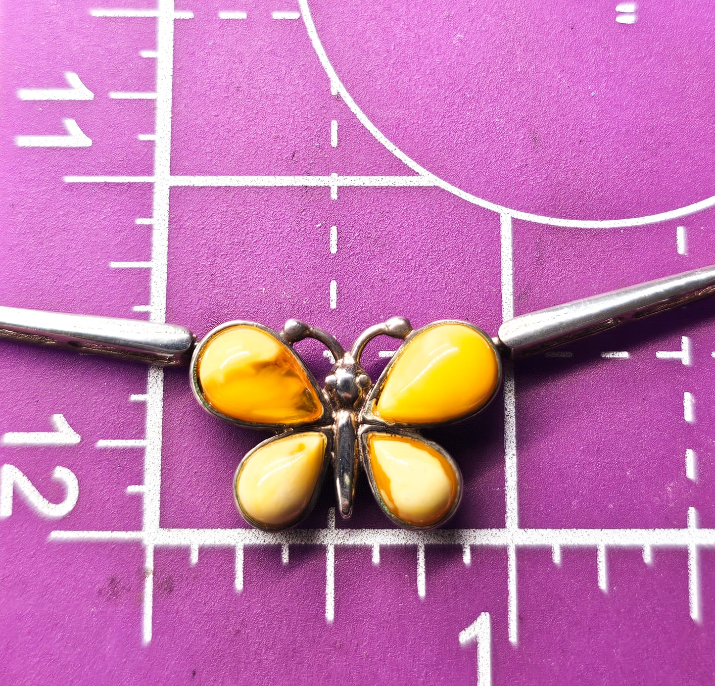 Butterscotch Amber Butterfly gemstone sterling silver vintage necklace