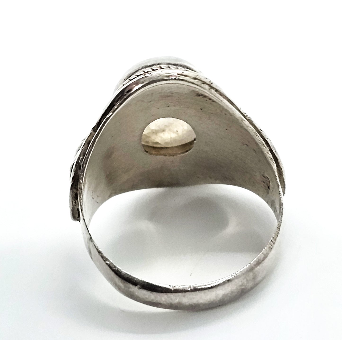 Blue Moonstone large Bali Balinese solid sterling silver vintage ring size 7 and 1/2