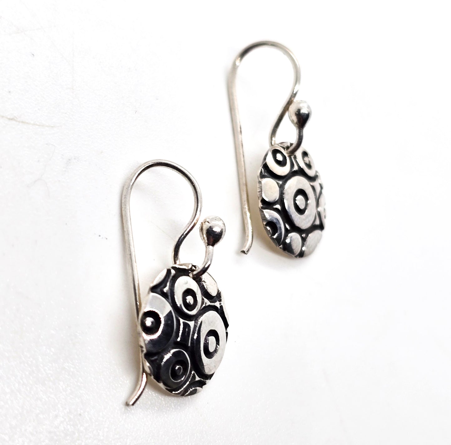 Far Fetched Cobble stone signed spotted drop sterling silver earrings