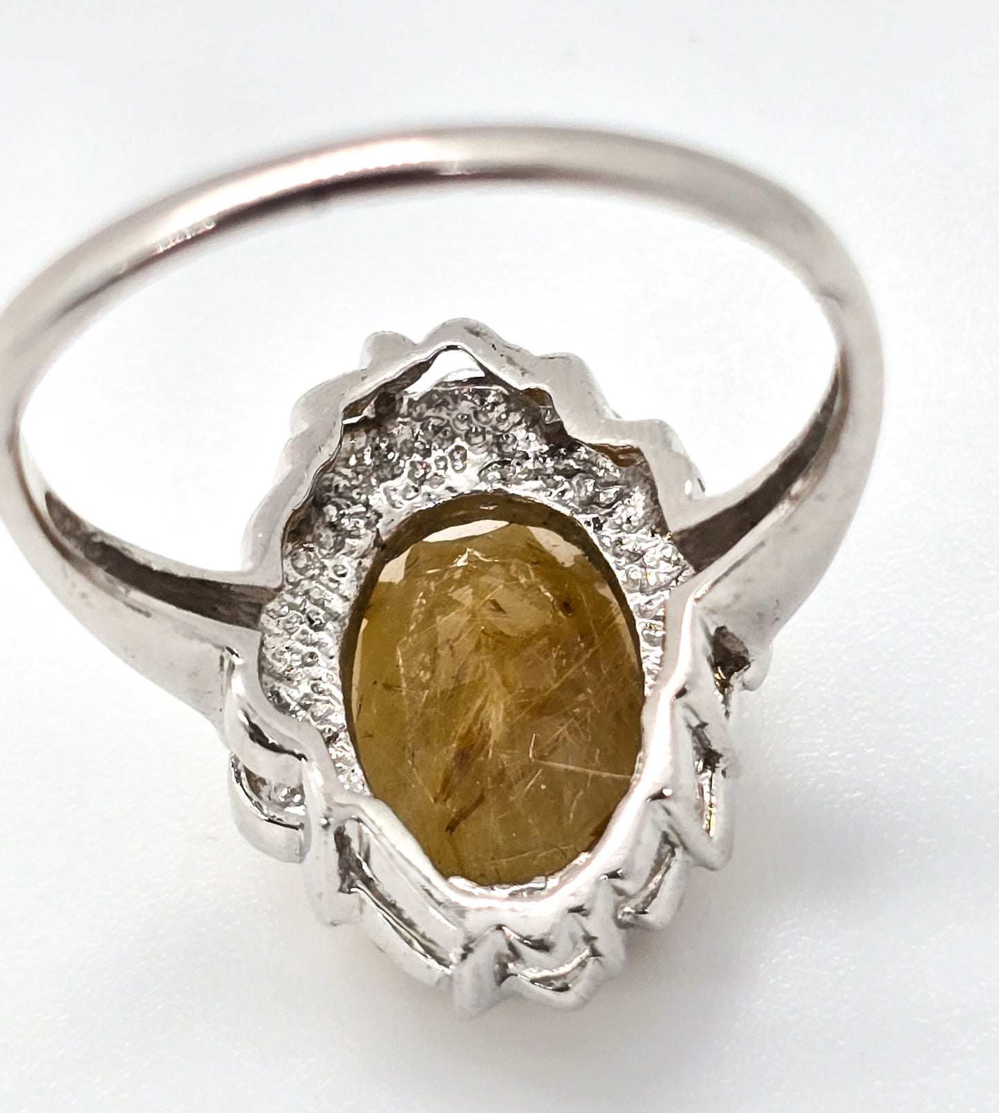 Golden rutilated quartz rhodium plated sterling silver JAHDO ring size 10