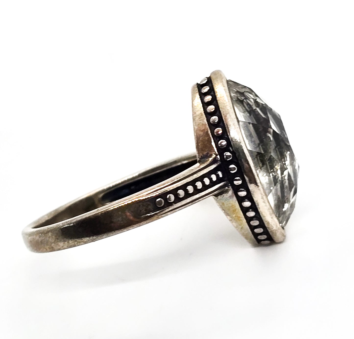 PAJ faceted Quartz Gothic Cross sterling silver signed ring size 10