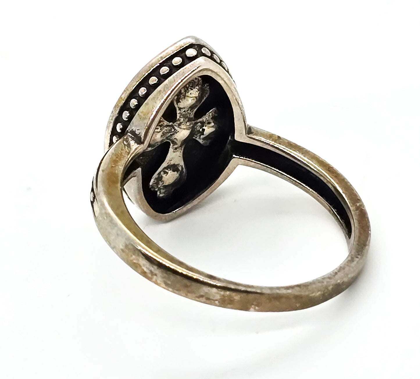 PAJ faceted Quartz Gothic Cross sterling silver signed ring size 10