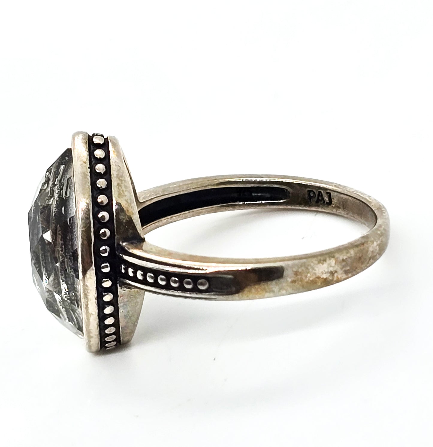PAJ faceted Quartz Gothic Cross sterling silver signed ring size 10