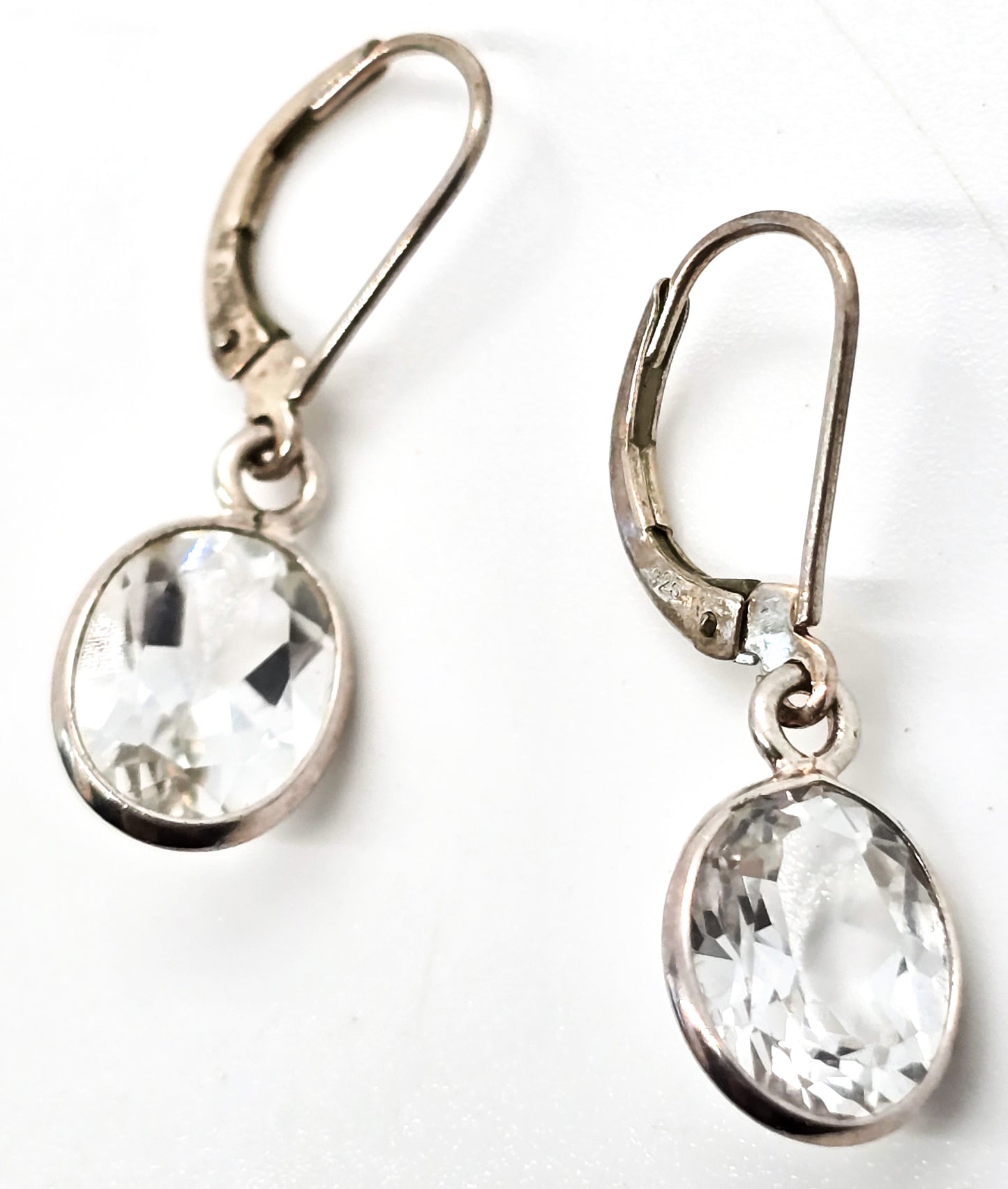 White Topaz 2.5ct open work sterling silver lever back drop earrings