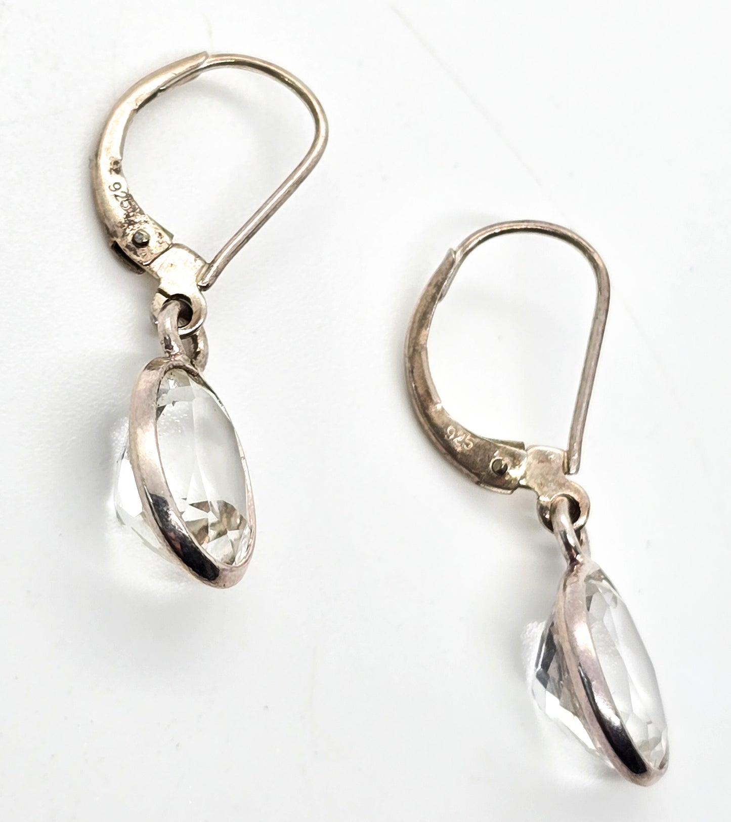 White Topaz 2.5ct open work sterling silver lever back drop earrings