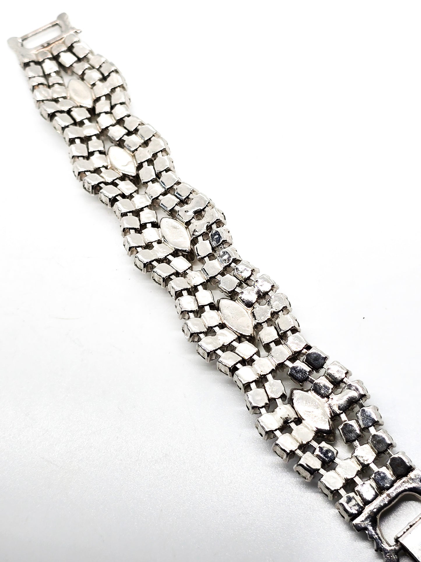 Rhinestone cuff vintage thick clear marquis rhinestone mid century bracelet