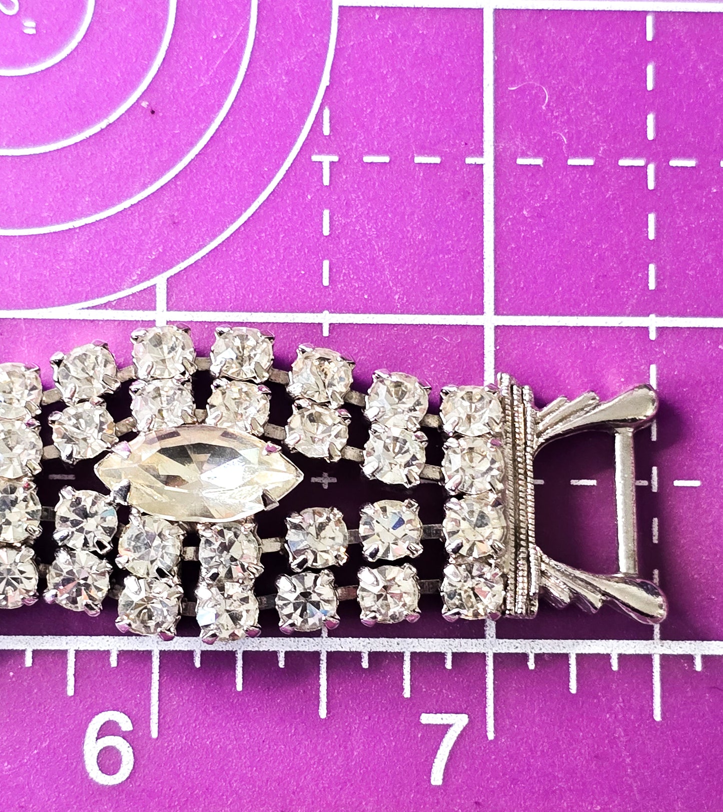 Rhinestone cuff vintage thick clear marquis rhinestone mid century bracelet