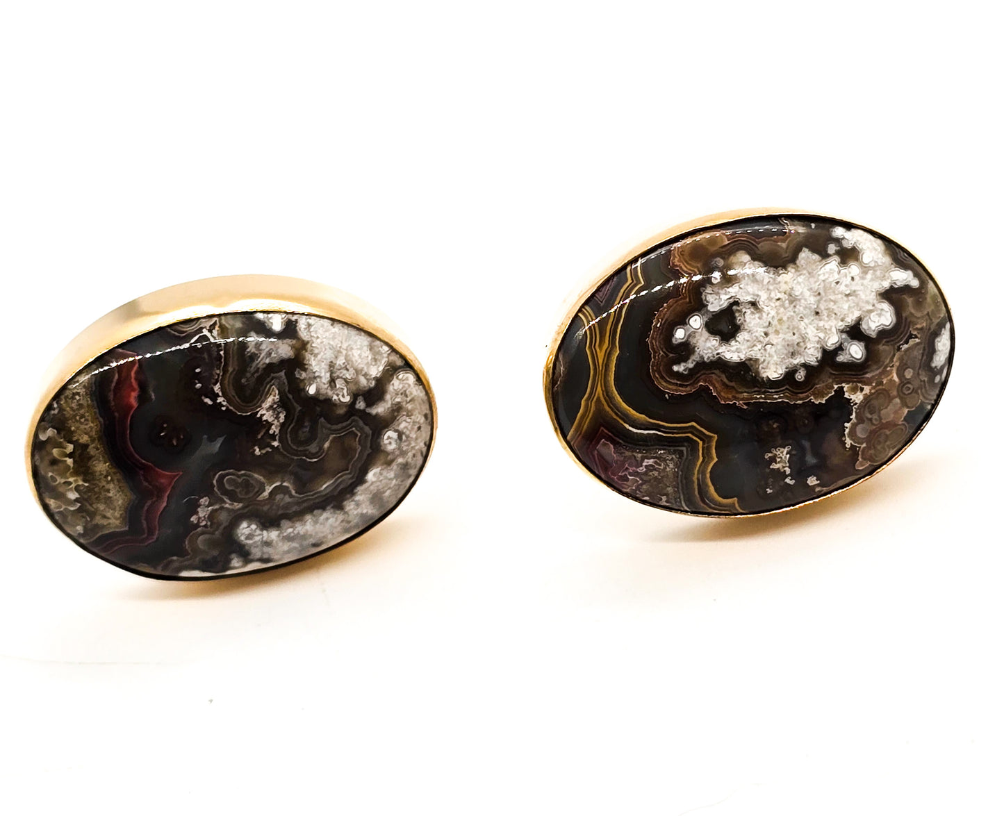 Destino Crazy Lace Agate 12k yellow gold filled vintage mid century cufflinks