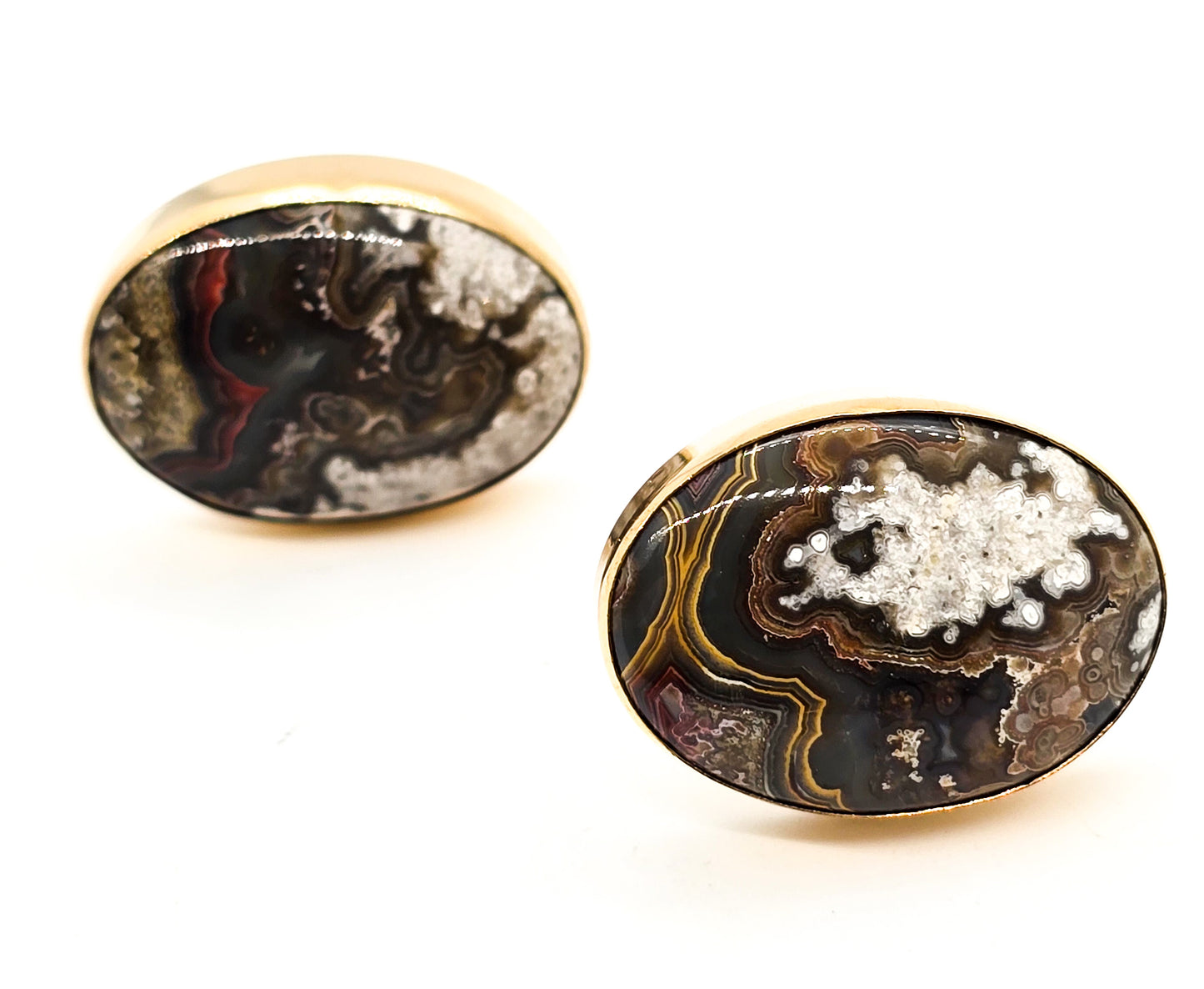 Destino Crazy Lace Agate 12k yellow gold filled vintage mid century cufflinks