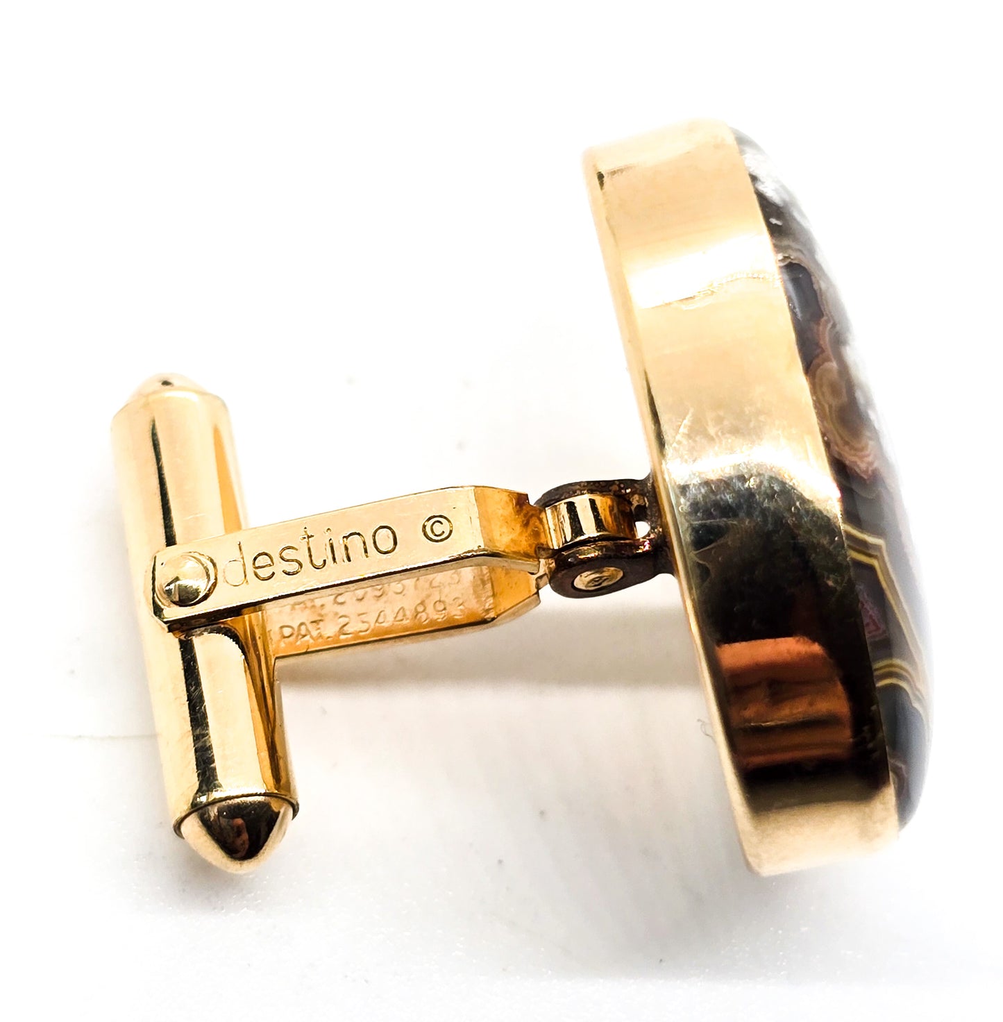 Destino Crazy Lace Agate 12k yellow gold filled vintage mid century cufflinks