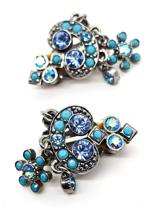 Kirks Folly blue turquoise Aurora Borealis vintage signed clip on drop earrings