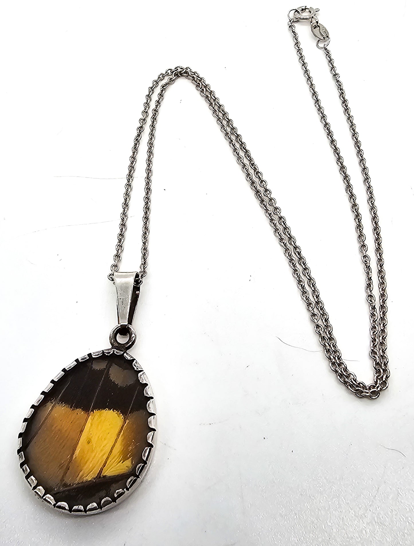 swallow tail Yellow black butterfly wing genuine sterling silver vintage necklace