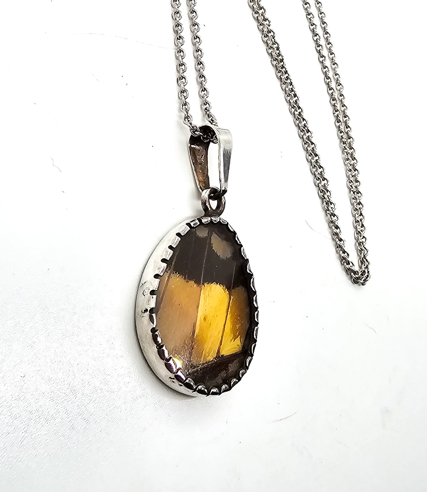 swallow tail Yellow black butterfly wing genuine sterling silver vintage necklace