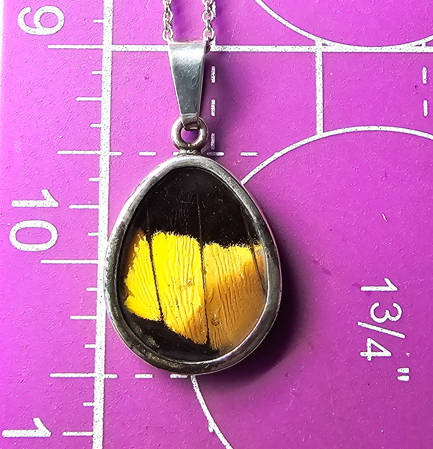 swallow tail Yellow black butterfly wing genuine sterling silver vintage necklace