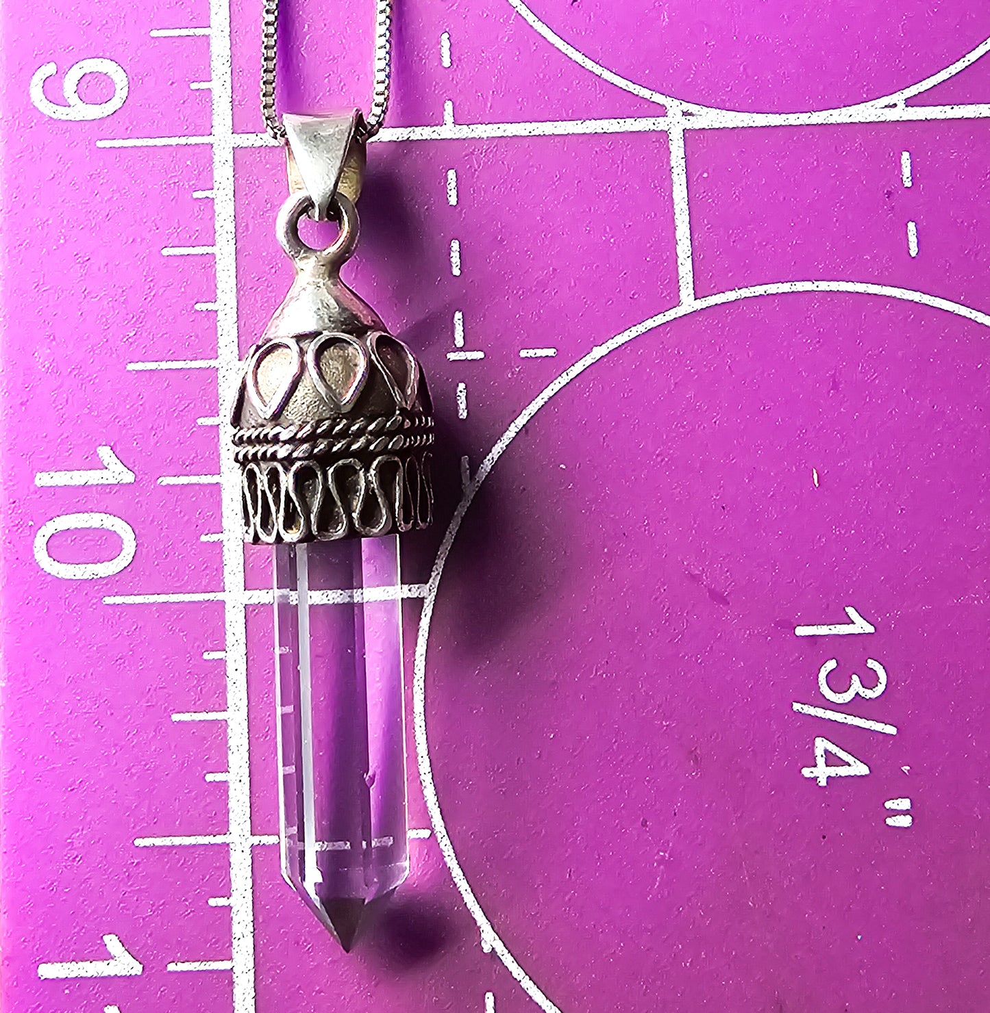 Terminated clear quartz JC Balinese Bali style sterling silver vintage pendant necklace