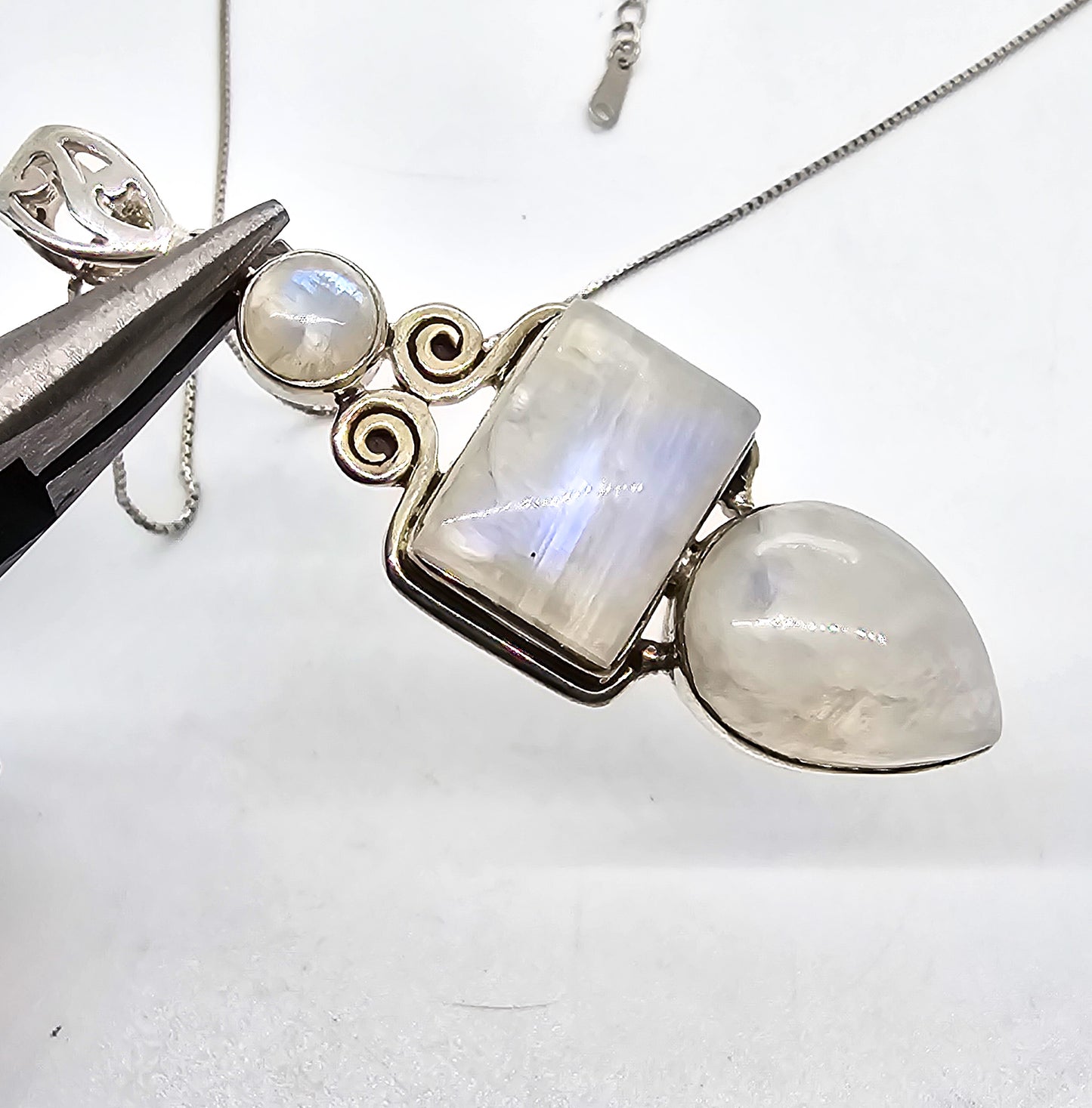 Arya Triple Blue Moonstone pendant enhancer signed sterling silver necklace