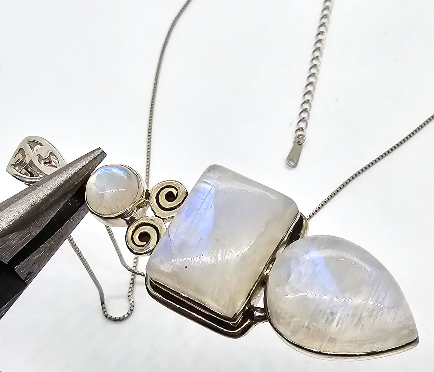 Arya Triple Blue Moonstone pendant enhancer signed sterling silver necklace