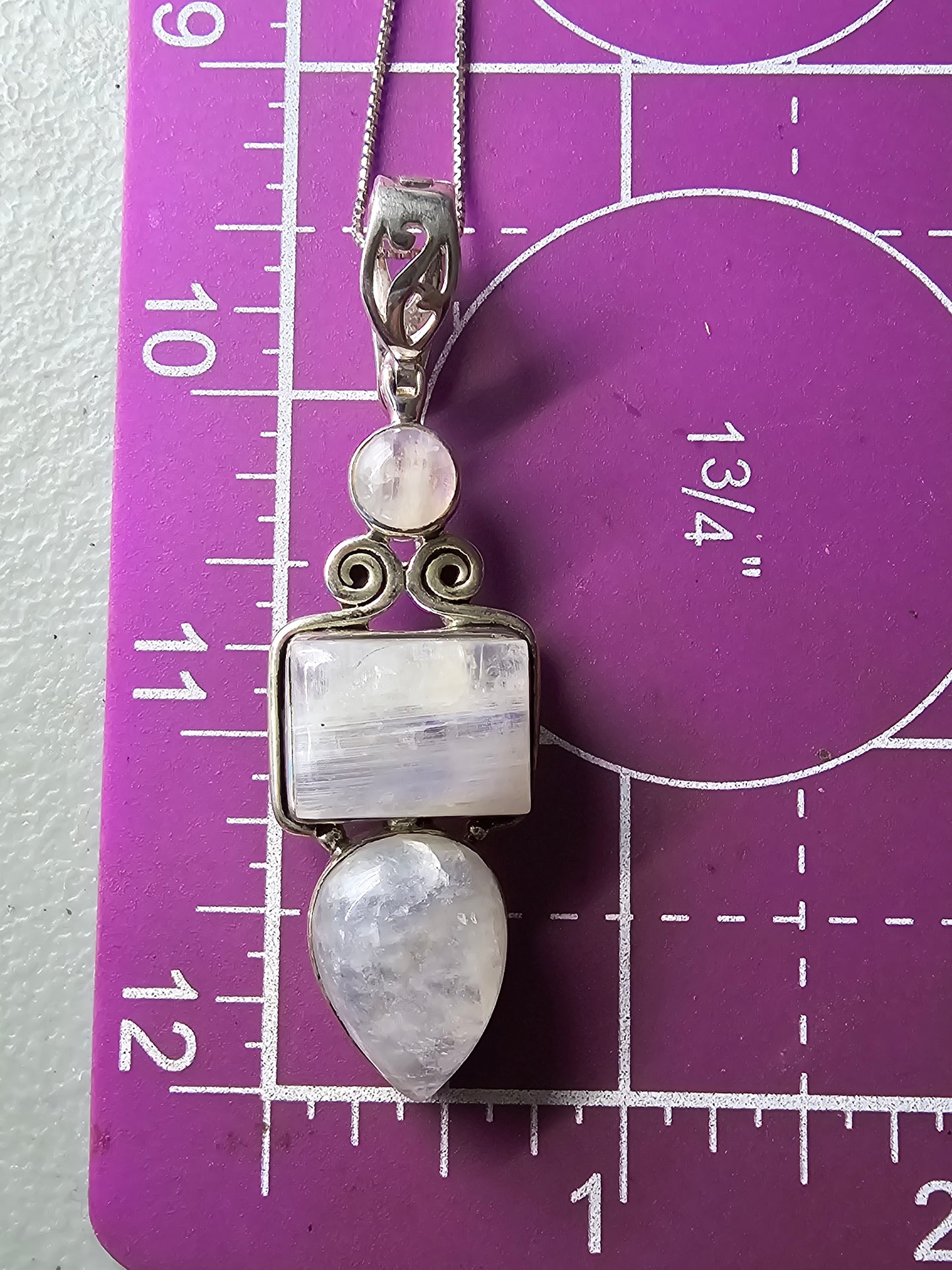 Arya Triple Blue Moonstone pendant enhancer signed sterling silver necklace
