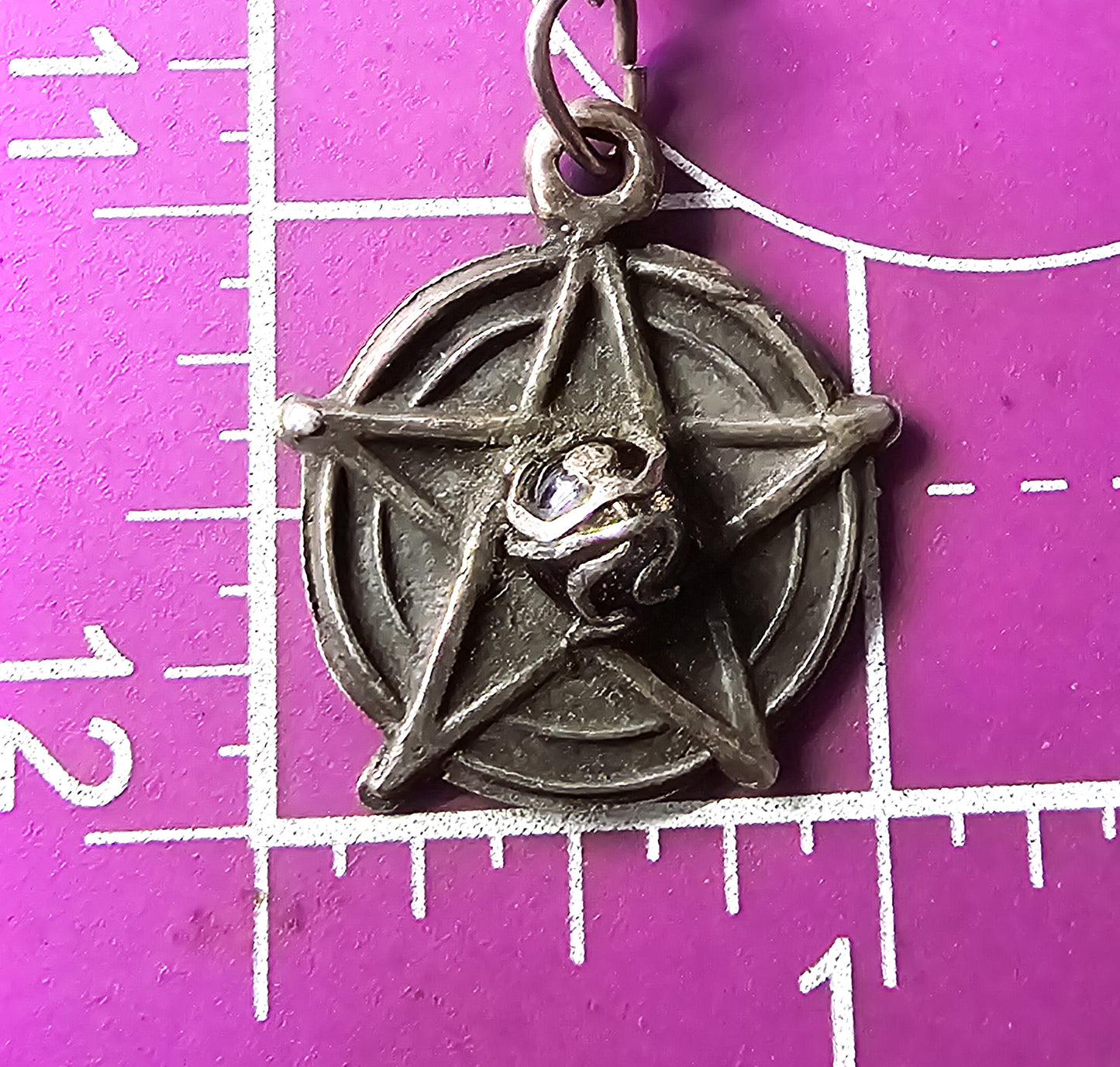 Pentacle whimsical spiral sterling star with beaded silver toned AB glass necklace