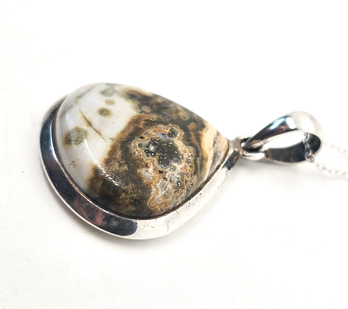 Ocean Jasper gemstone vintage sterling silver pendant