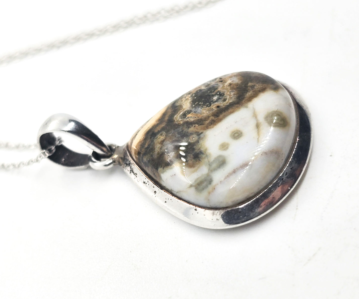 Ocean Jasper gemstone vintage sterling silver pendant