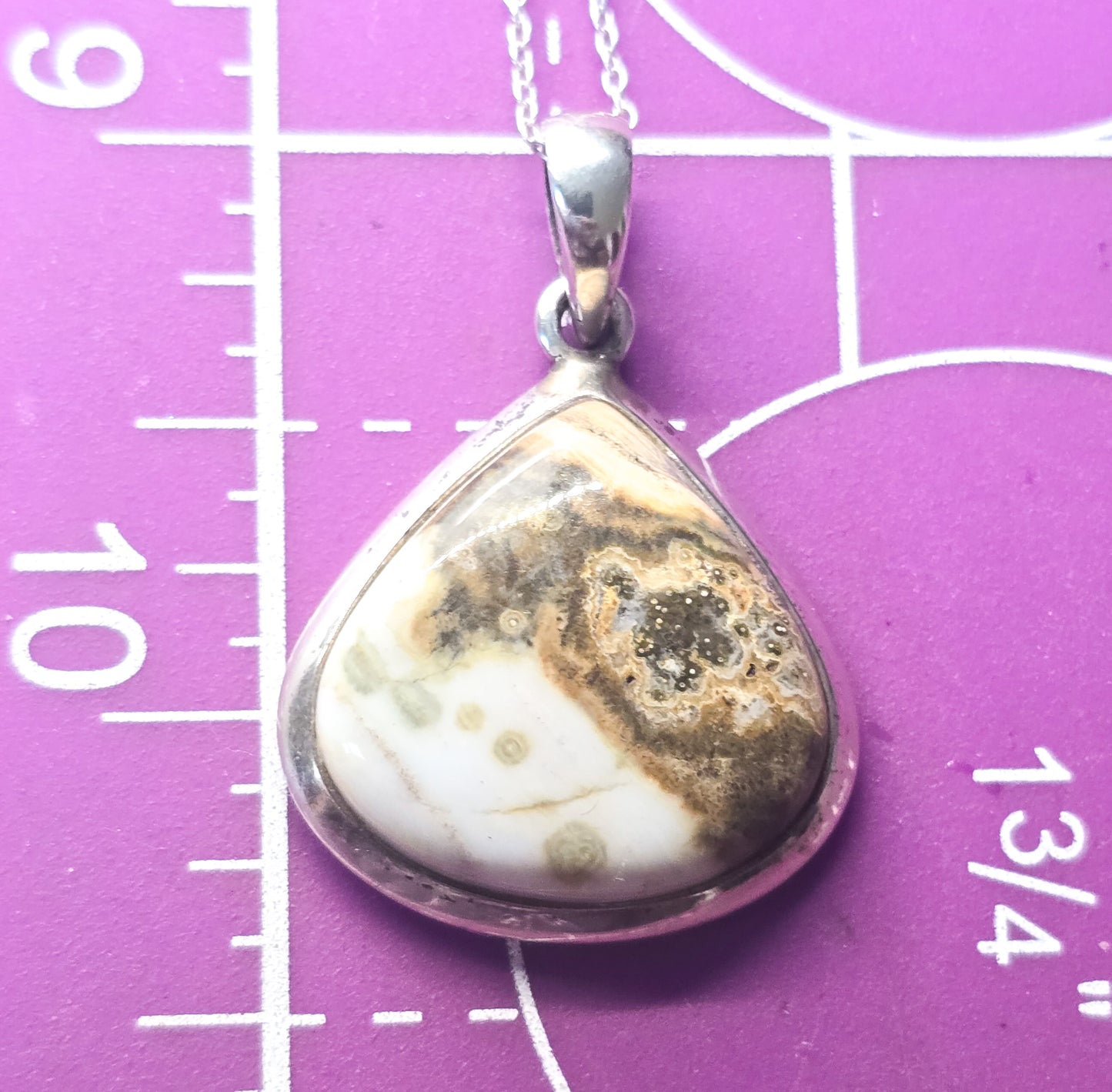 Ocean Jasper gemstone vintage sterling silver pendant