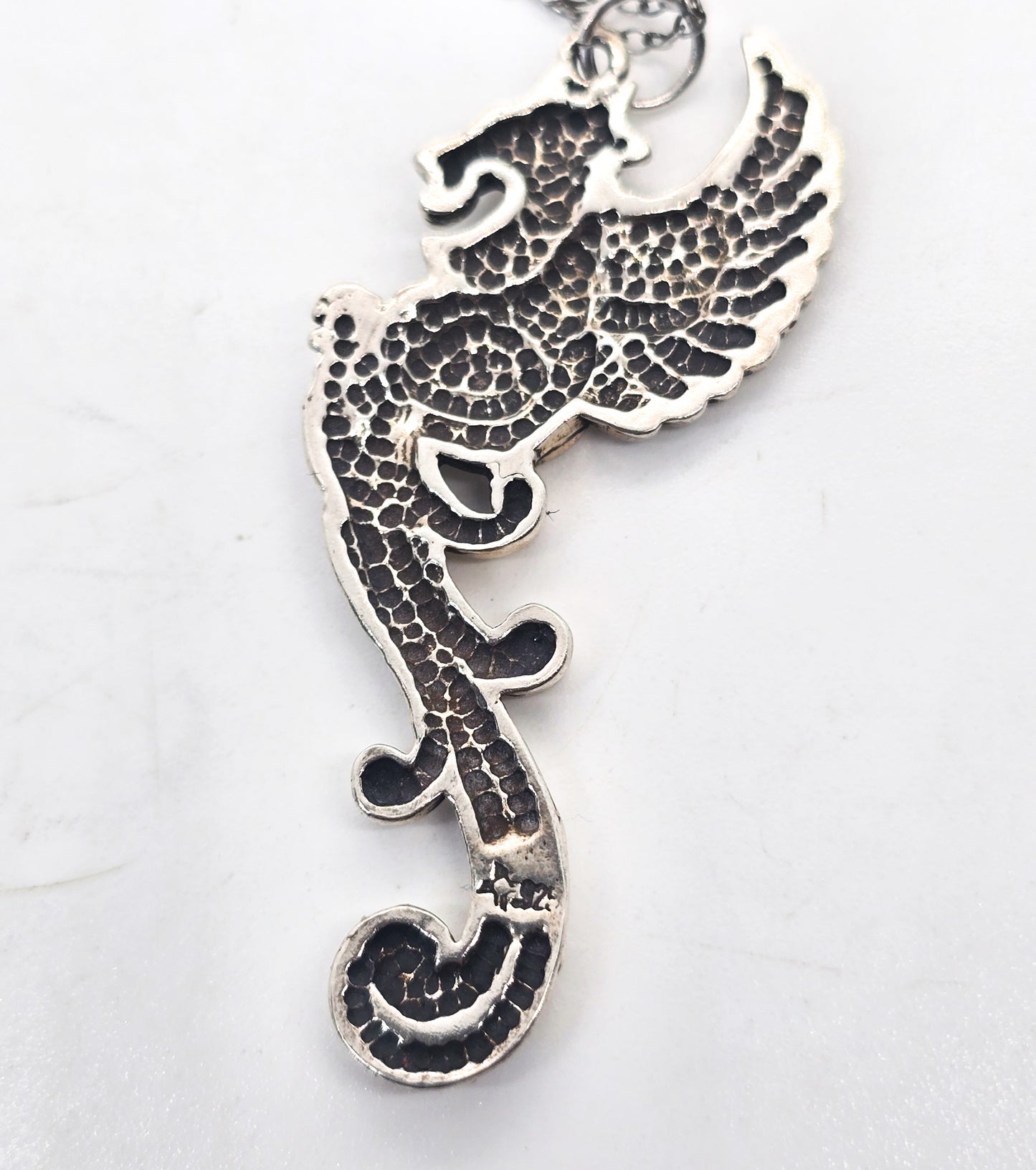Tribal dragon large winged sterling silver pendant necklace