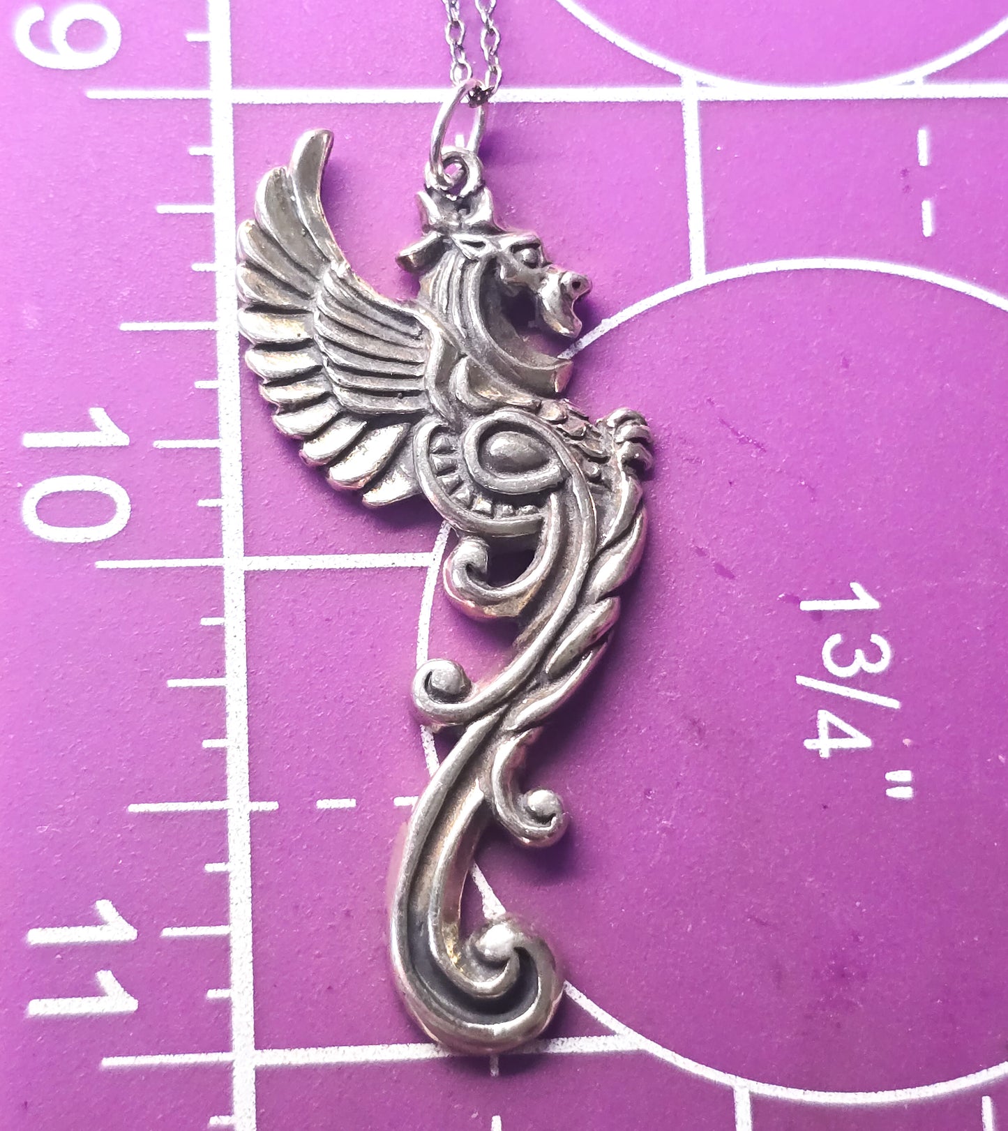 Tribal dragon large winged sterling silver pendant necklace