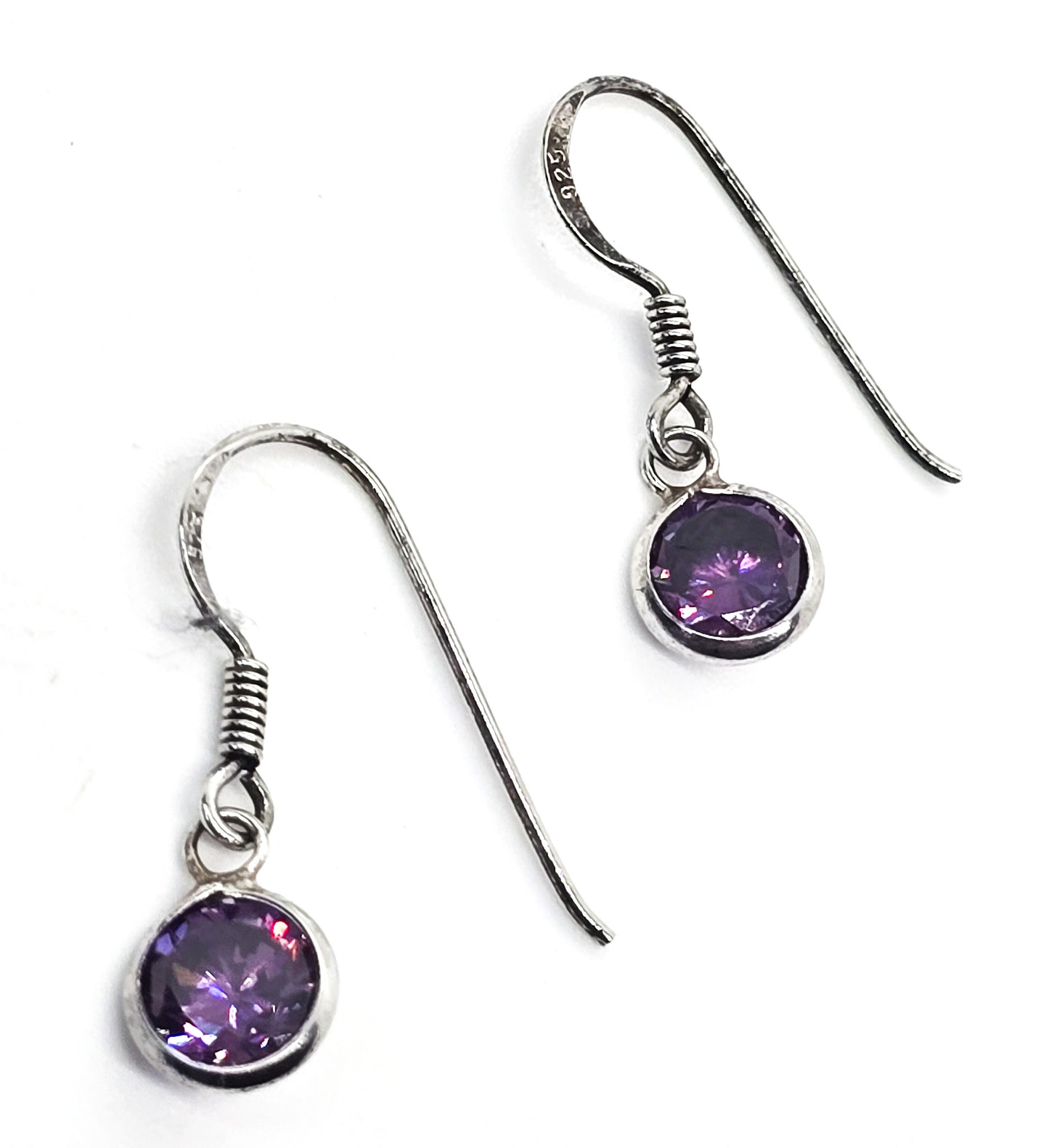 Purple Tanzanite round faceted sterling silver drop earrings