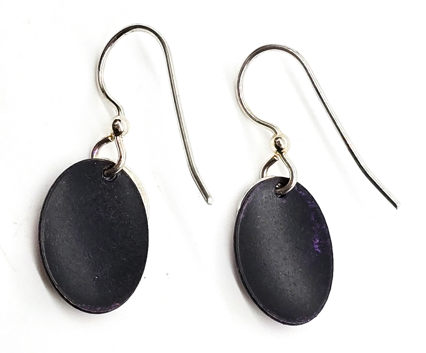Purple Niobium Embossed disk artisan sterling silver vintage drop earrings